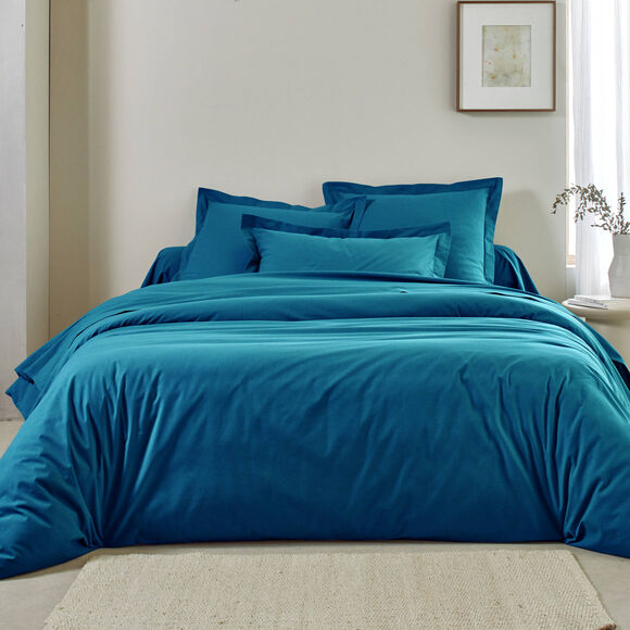 Linge de lit uni - coton bio** (bleu paon)