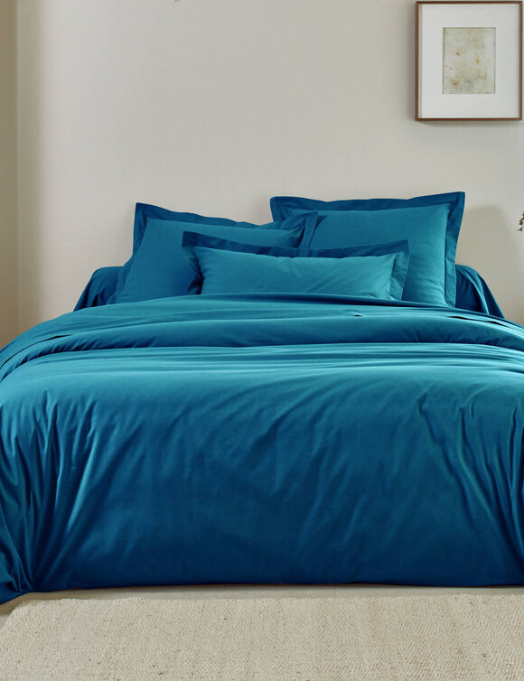 Linge de lit uni - coton bio** (bleu paon)