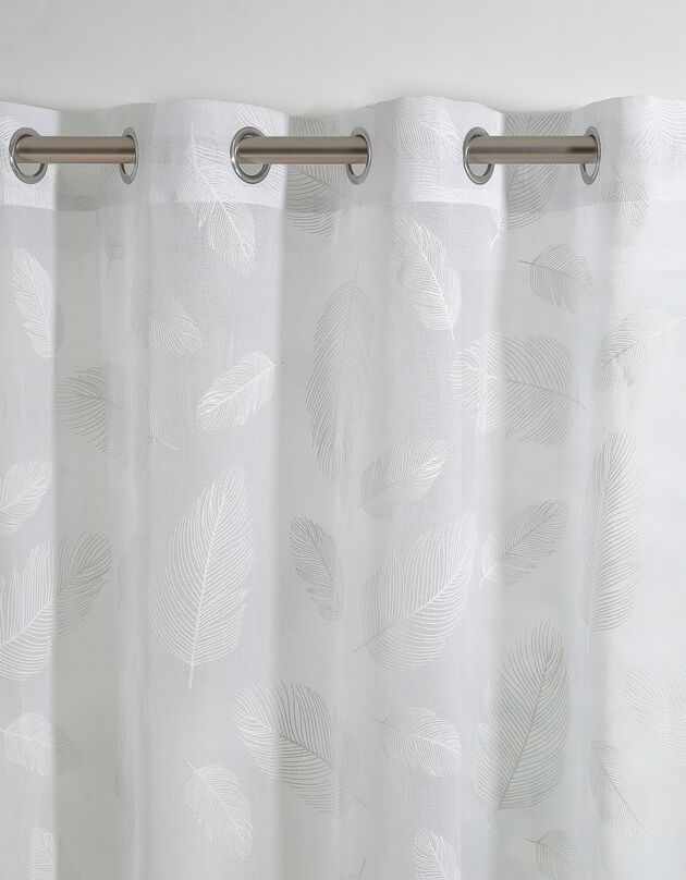 Voilage motif plumes - finition œillets (blanc)