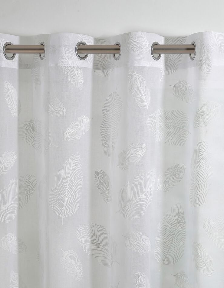 Voilage motif plumes - finition œillets (blanc)
