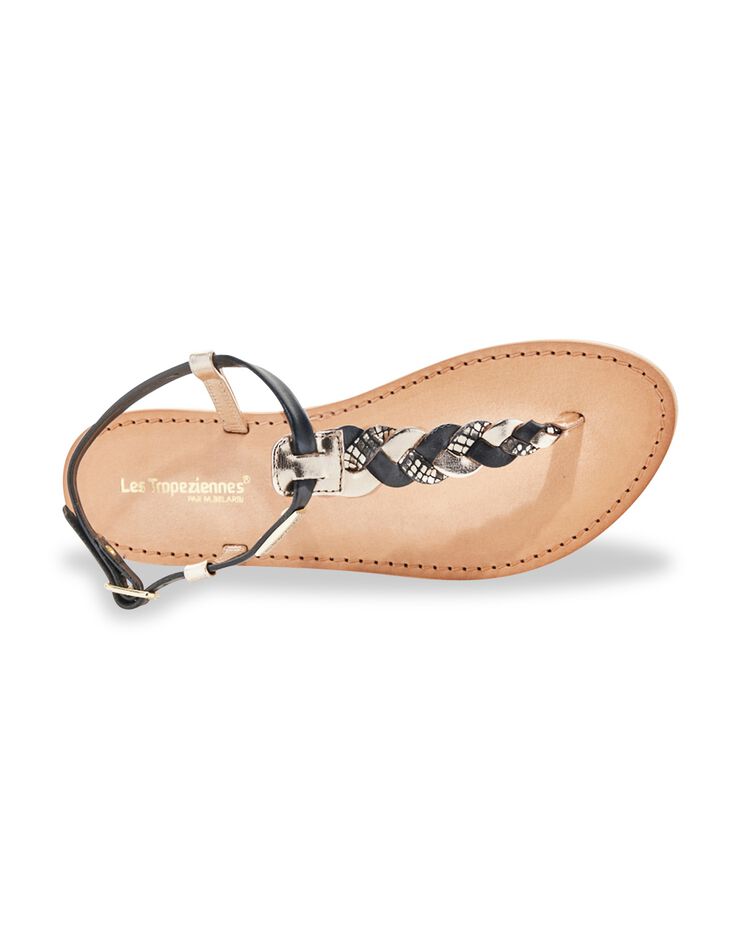 Sandales plates entre-doigt en cuir tressé Hodin (noir)
