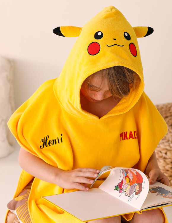 Poncho de bain enfant Pikachu à capuche personnalisable  (jaune)