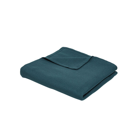 Jeté de canapé ou plaid uni nid d’abeille - coton (bleu paon)