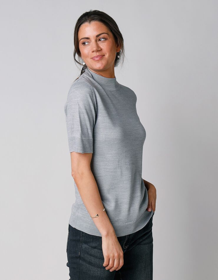 Pull col montant manches courtes toucher cachemire (gris chiné) Pull col montant manches courtes toucher cachemire (gris chiné)