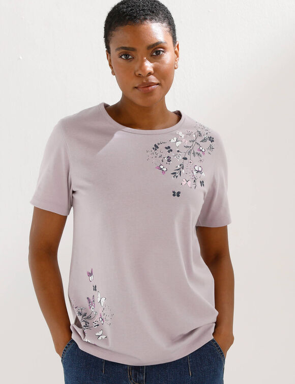 T-shirt manches courtes imprim&eacute; papillon (parme)