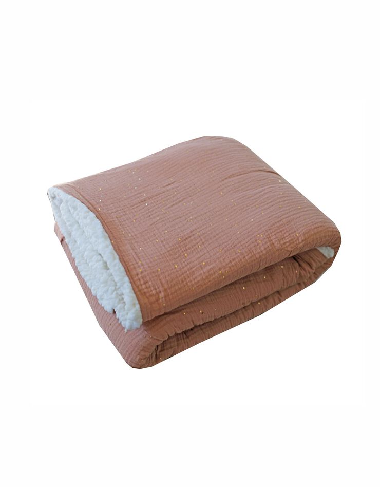 Plaid gaze de coton & sherpa (terracotta / doré)