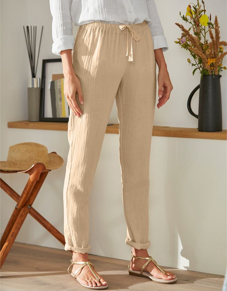 Pantalon joggpant uni gaze de coton (sable) Pantalon joggpant uni gaze de coton (sable)