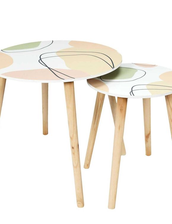 Tables gigognes, plateau motifs abstraits - lot de 2 (multicolore)