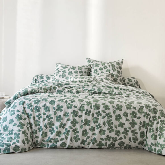 Linge de lit Petunia en flanelle imprimée (vert amande)