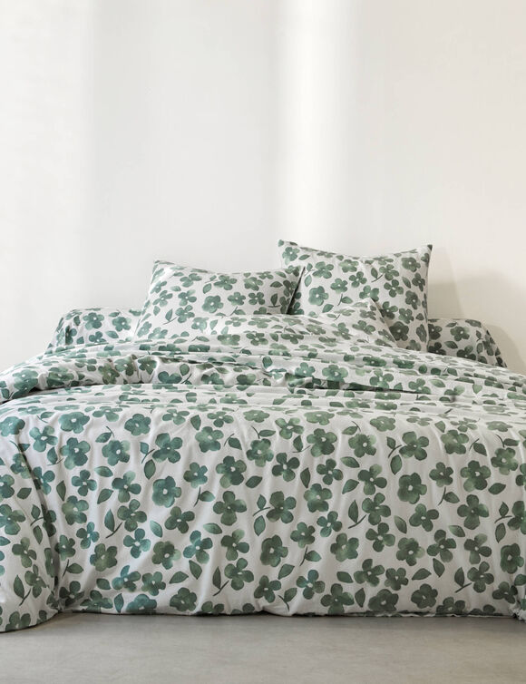 Linge de lit Petunia en flanelle imprimée (vert amande)