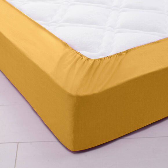 Drap-housse uni polyester - coton bonnet 32 cm (curry)