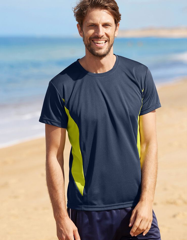 Tee-shirt respirant spécial sport manches courtes (marine / jaune) Tee-shirt respirant spécial sport manches courtes (marine / jaune)