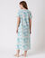 Chemise de nuit longue imprimée fleurie, manches courtes (turquoise)