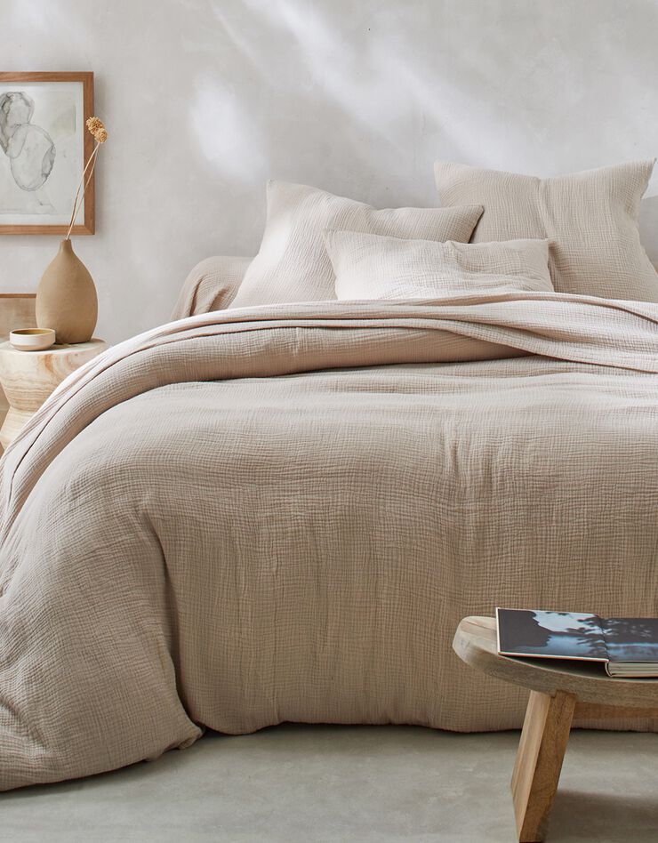 Linge de lit uni en triple gaze de coton, sable | Blancheporte