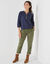 Pull col tunisien manches 3/4, maille fantaisie (marine)