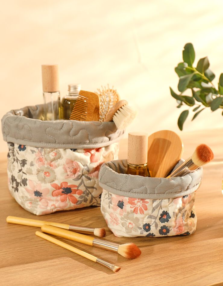 Panier de rangement matelassé, lot de 2 - collection upcycling (blanc/rose/gris) Panier de rangement matelassé, lot de 2 - collection upcycling (blanc/rose/gris)