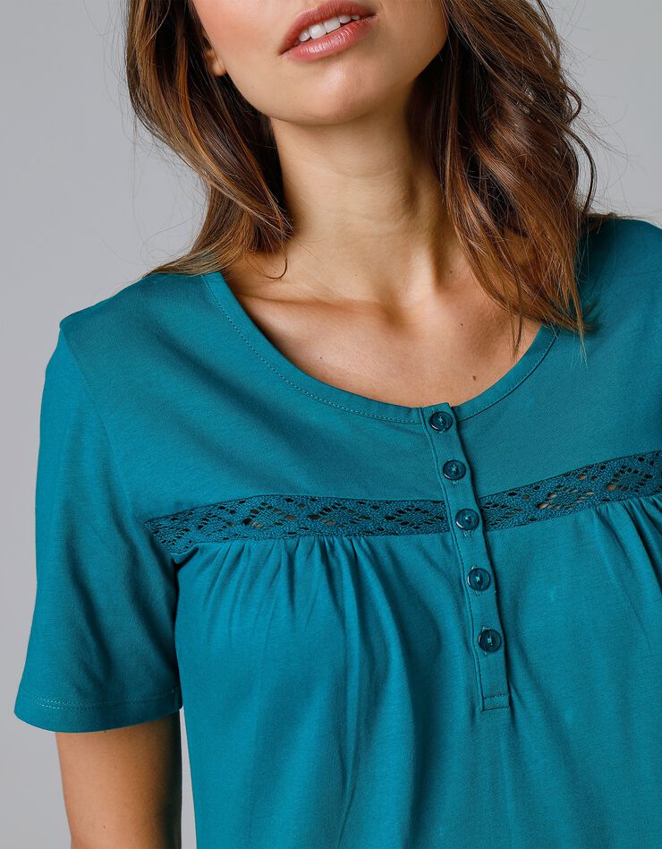 Chemise de nuit longue manches courtes unie (émeraude) Chemise de nuit longue manches courtes unie (émeraude)