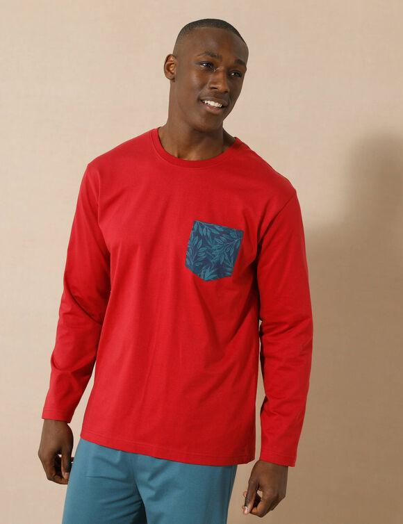 Tee-shirt pyjama poche manches longues (bordeaux)