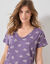 Chemise de nuit longue manches courtes  imprimée "moutons" (violet grisé)