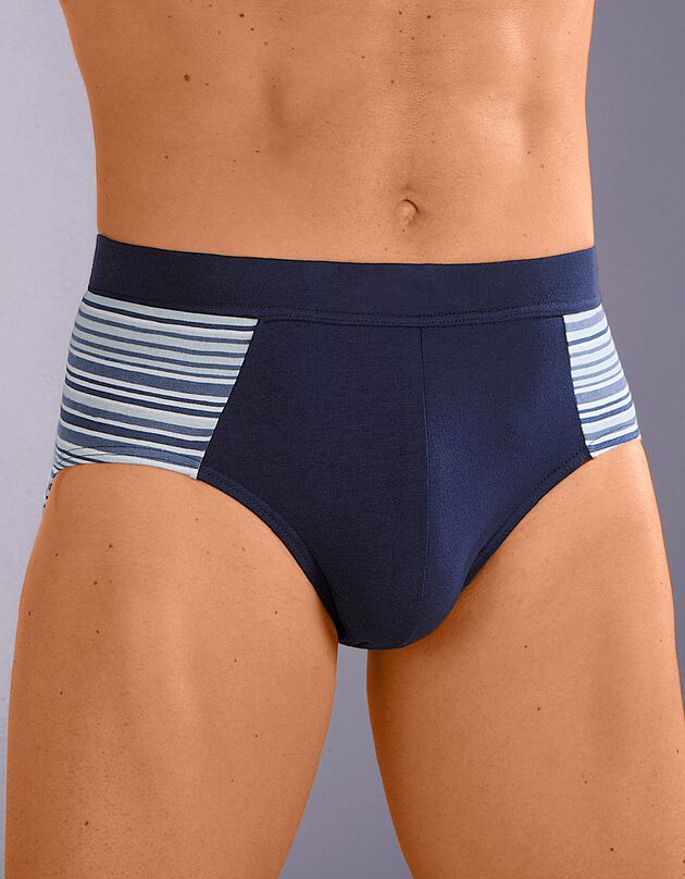 Slip fermé élastiqué taille haute rayures fil teint - lot de 4 (marine / jeans)