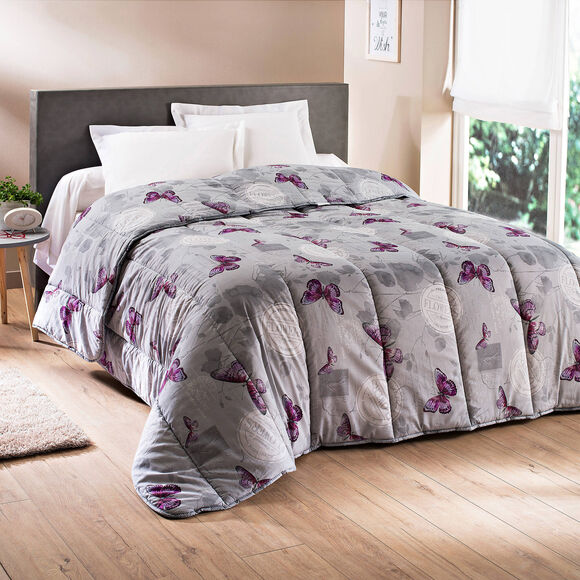 Couette coton imprim&eacute; C&eacute;lestine 400 g/m&sup2; (gris / parme)