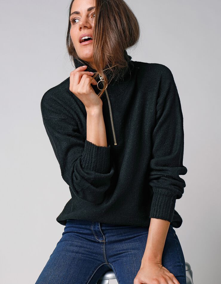 Pull col camionneur zippé (noir) Pull col camionneur zippé (noir)