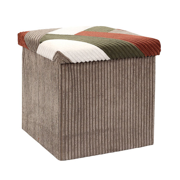 Coffre-pouf côtelé pliable patchwork (multicolore)