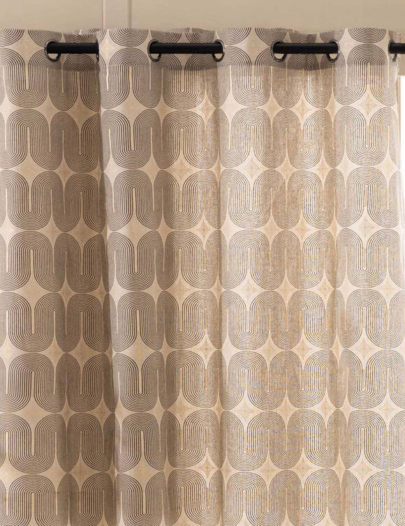 Rideau &agrave; &oelig;illets imprim&eacute; arches, d&eacute;tails m&eacute;tallis&eacute;s (noir / naturel)