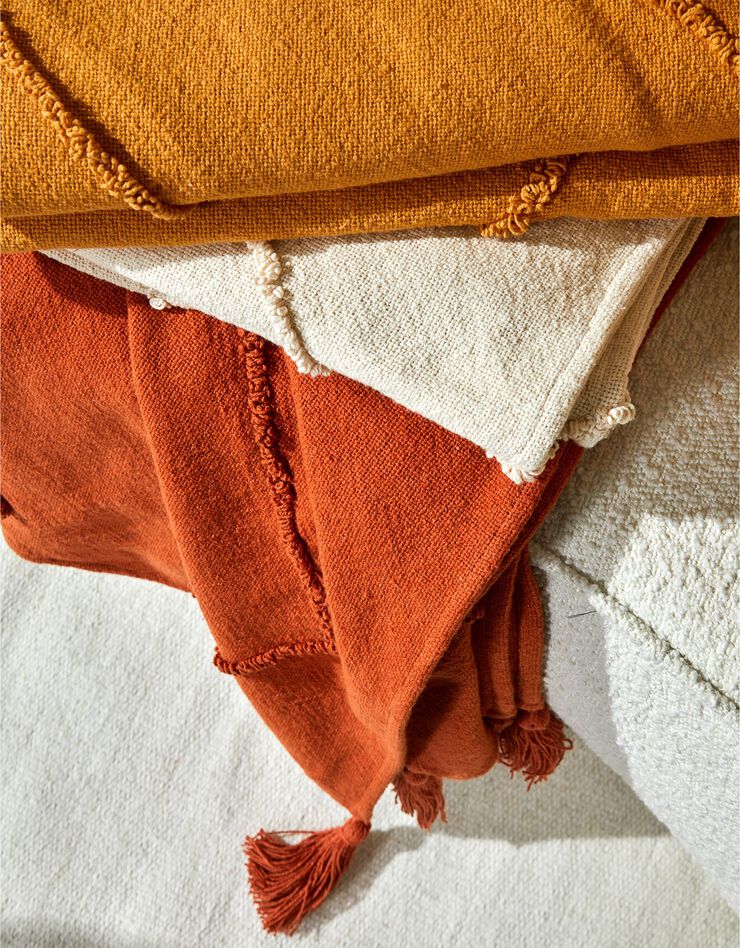 Plaid en coton tufté finition pompons (terracotta)