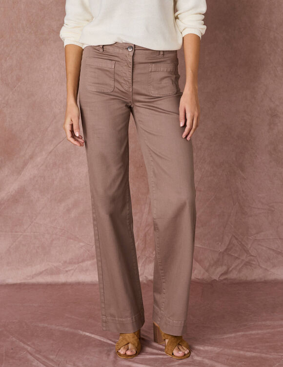 Pantalon twill coupe large taille haute, grande stature (taupe)