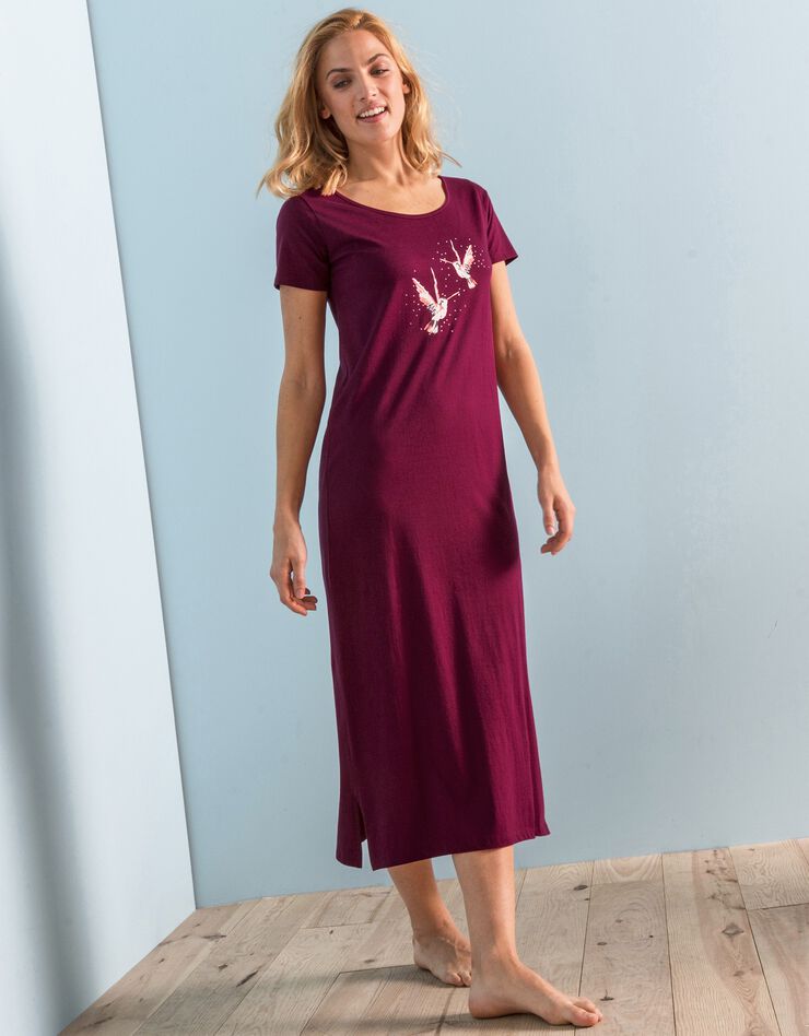 Chemise de nuit longue imprimé «oiseaux» (cerise) Chemise de nuit longue imprimé «oiseaux» (cerise)