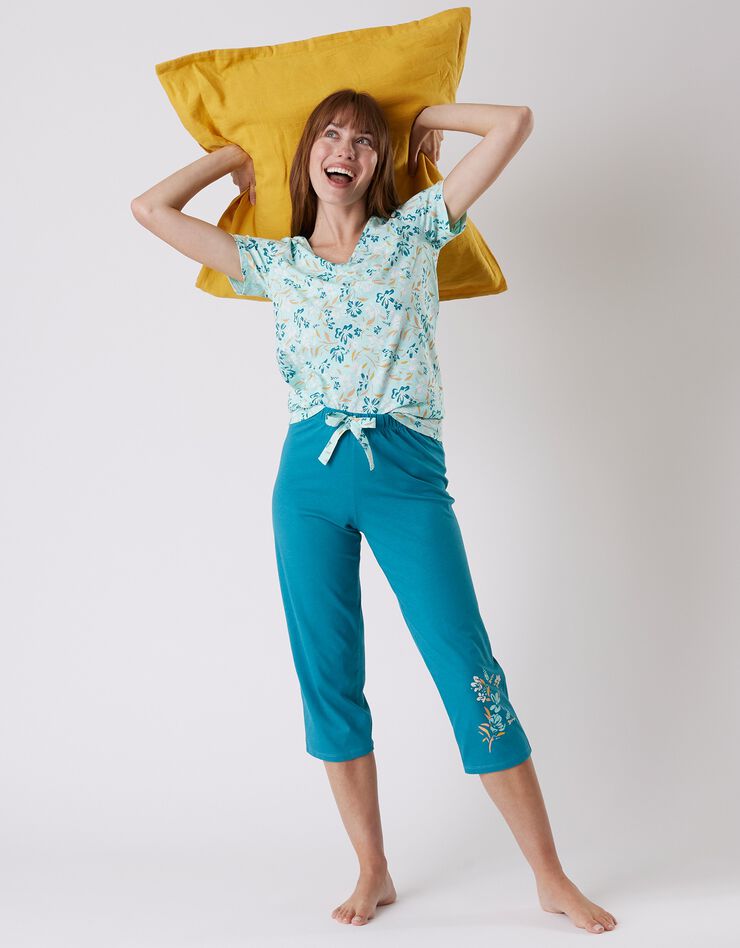 Tee-shirt pyjama manches courtes imprimé floral (aqua) Tee-shirt pyjama manches courtes imprimé floral (aqua)