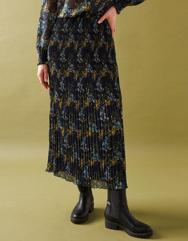 Jupe petite stature voile plissé imprimé fleuri, polyester recyclé(1) (marine / kaki)