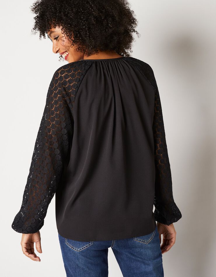 Blouse unie manches dentelle (noir) Blouse unie manches dentelle (noir)