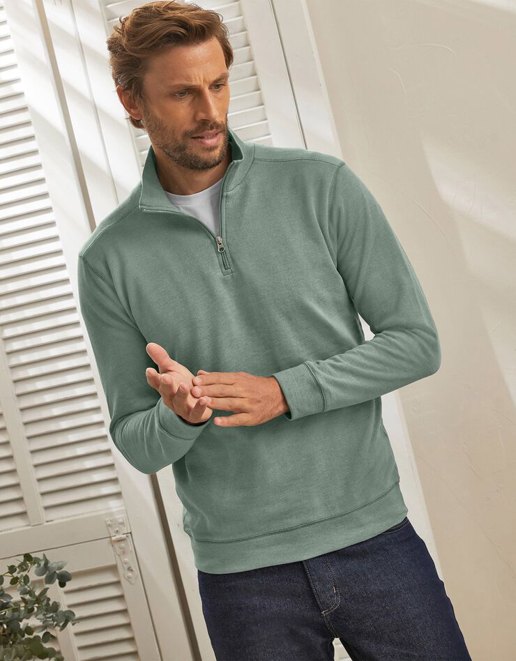 Sweat molleton col camionneur zippé (tilleul)