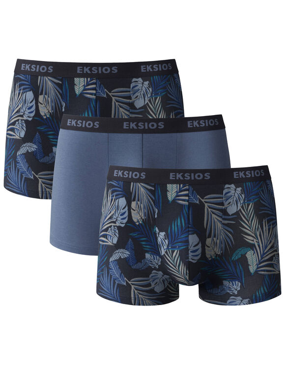 Boxer imprimé feuillage - lot de 3 (bleu + marine)