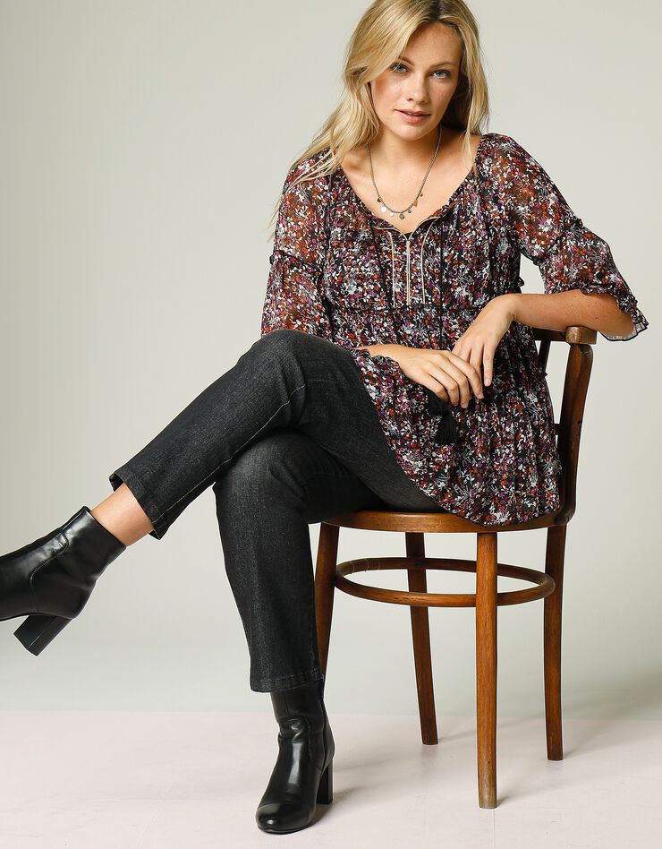 Blouse évasée voile imprimé (noir / cuivre) Blouse évasée voile imprimé (noir / cuivre)