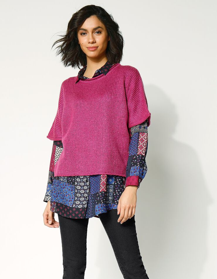 Pull poncho manches coudes (violine)