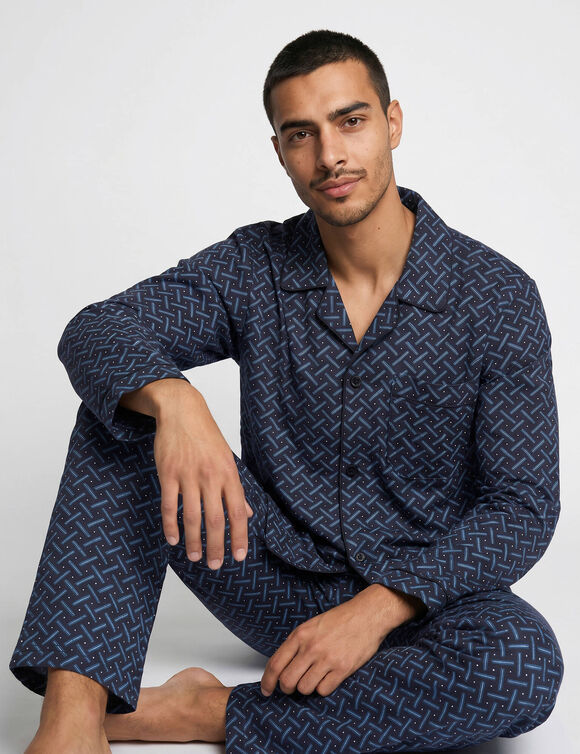 Pyjama pantalon boutonn&eacute; imprim&eacute; (marine)