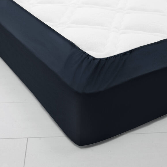 Drap-housse uni coton grands 57 fils/cm&sup2; - bonnet 40 cm (bleu encre)
