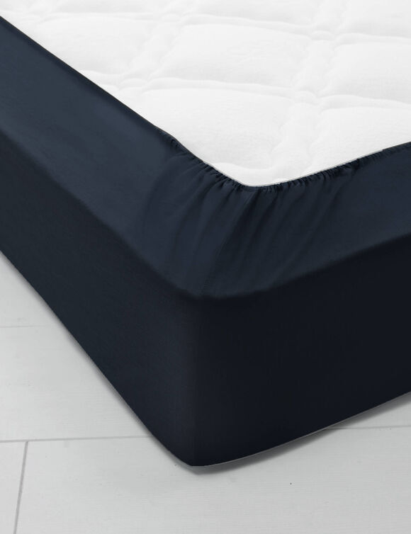 Drap-housse uni coton grands 57 fils/cm&sup2; - bonnet 40 cm (bleu encre)