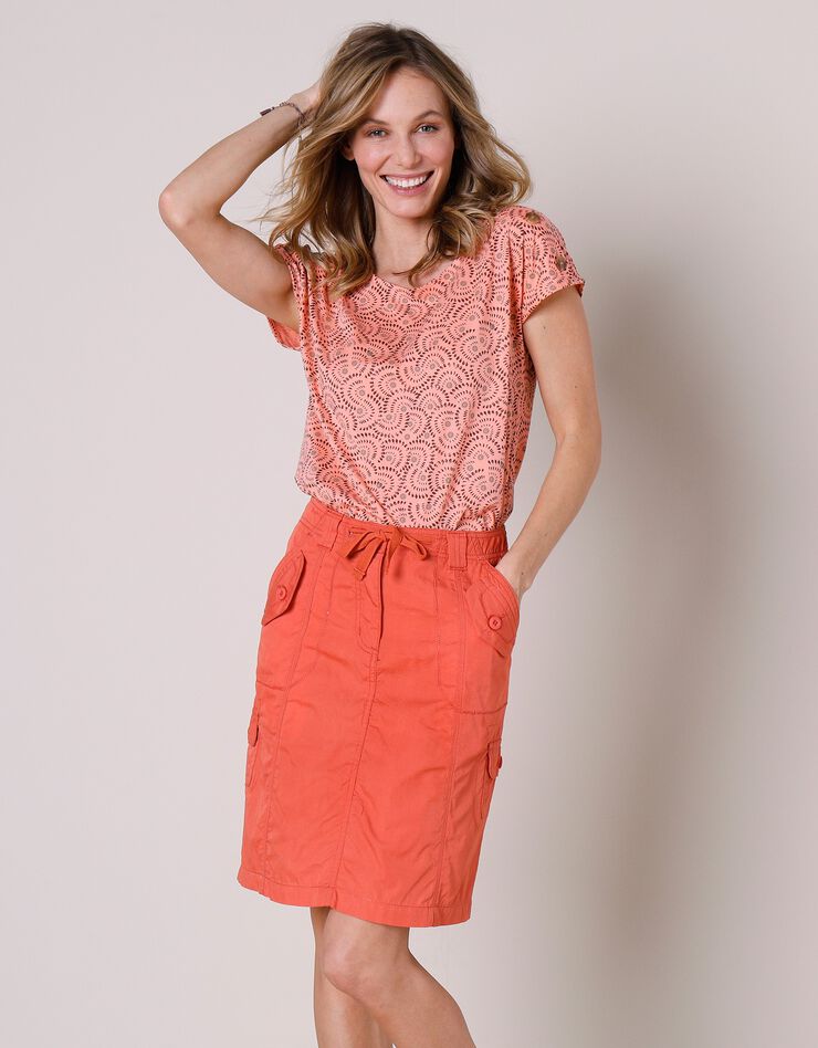 Tee-shirt imprimé col rond (abricot / taupe)