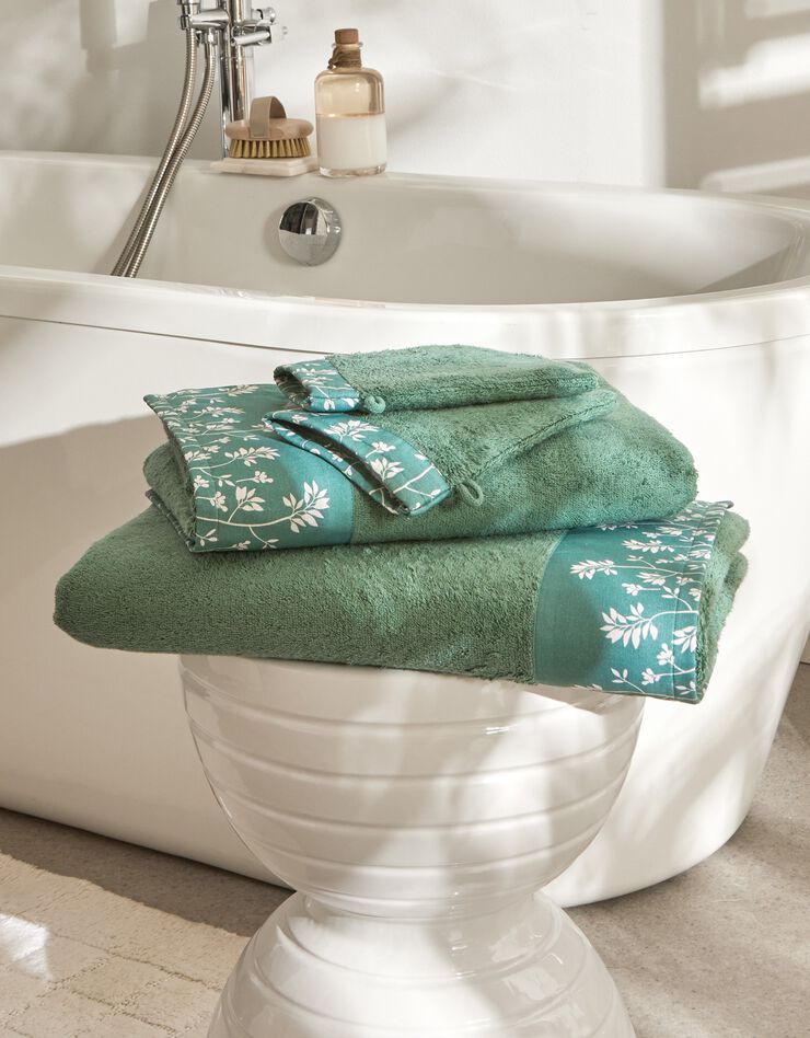 Éponge coton bouclette 420 g/m2 liteau motif floral (eucalyptus) Éponge coton bouclette 420 g/m2 liteau motif floral (eucalyptus)