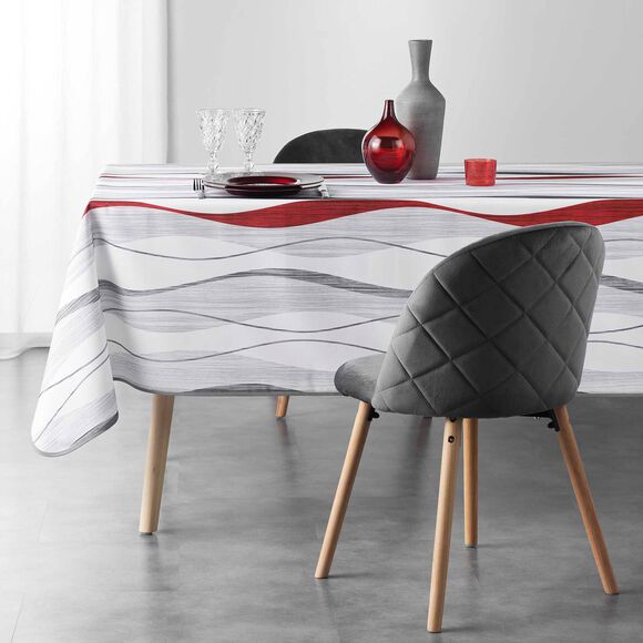 Nappe imprimé serpentins entretien facile (blanc / rouge)
