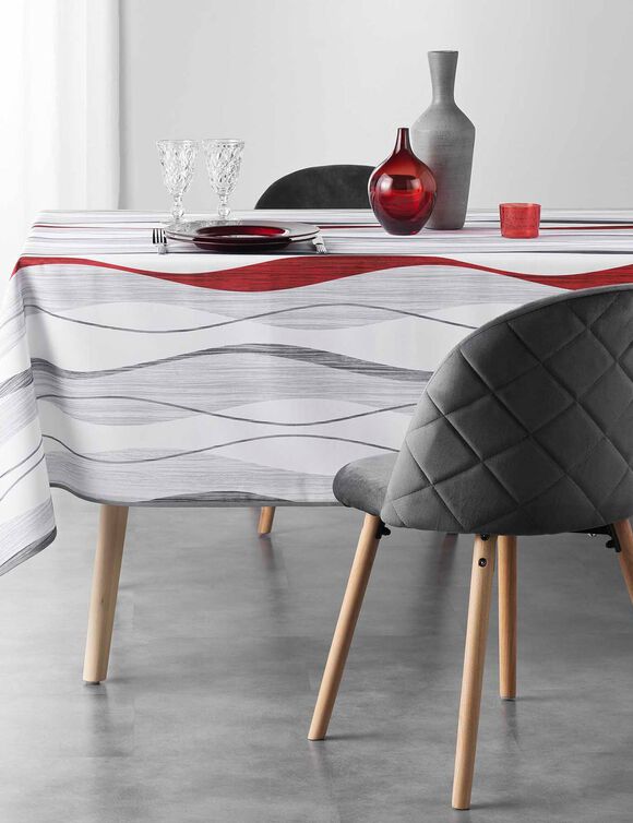 Nappe imprimé serpentins entretien facile (blanc / rouge)