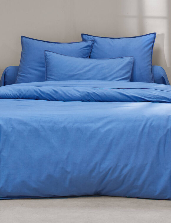 Linge de lit uni coton lavé (bleu)