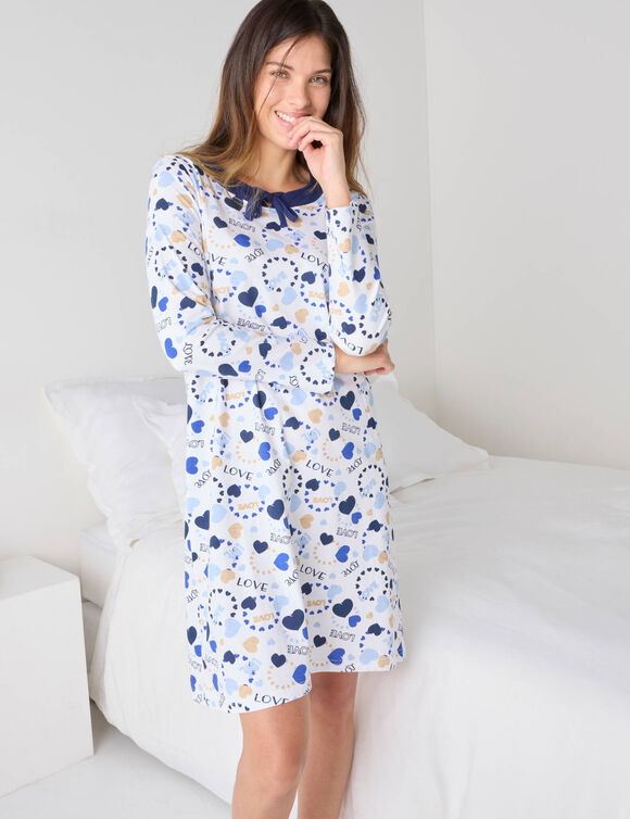 Chemise de nuit imprimé "coeurs" (marine)
