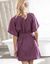 Kimono uni manches courtes - collection upcycling (prune)