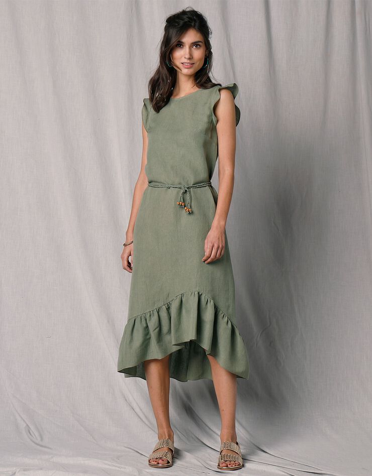 Robe volantée asymétrique coton et lin (kaki) Robe volantée asymétrique coton et lin (kaki)