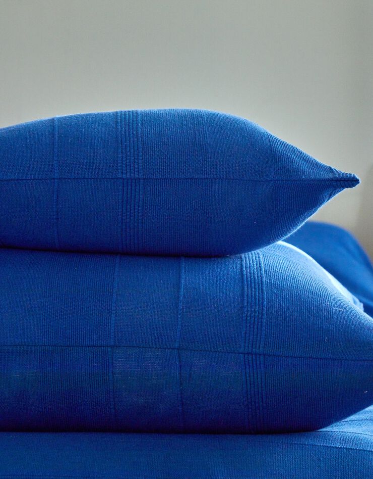 Plaid ou jeté uni coton tissage artisanal (bleu)